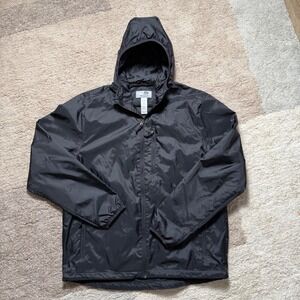 Champion Mens Black Hooded Windbreaker Jacket Full Zip Mesh Lined Large